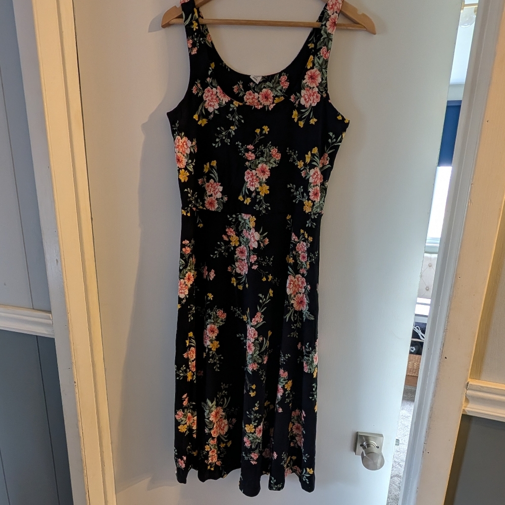 Old Navy Black Midi Dress with Pink Floral Print